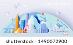 various travel attractions in... | Shutterstock .eps vector #1490072900