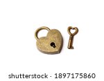 A heart-shaped lock and key on a white background