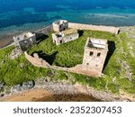 Small photo of Historic ancient monastery on an island around the Patrica beach. Shooting with drone. (Turkish name; kizlar manastiri) Cunda - Ayvalik - Turkey