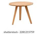 Small photo of A round table with three legs made of wood isolated on a white background.