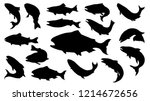 Set Of Salmon Silhouette In...