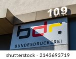 Small photo of Berlin Kreuzberg, 2022: Bundesdruckerei (bdr) produces documents and devices for secure identification, banknotes, stamps, visas, vehicle documents, tobacco revenue stamps and electronic publications.