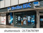 Small photo of Berlin 2022: Hertha, Berliner Sport-Club e. V., commonly known as Hertha BSC. View of a fanshop.