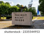 Small photo of Berlin Germany July 1, 2023: The memorial with the Eternal Flame from 1955 was supposed to burn only until reunification, but was preserved as a memorial to the victims of flight and expulsion.