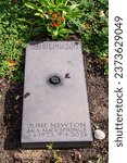 Small photo of Berlin Germany October 11, 2023: Honorary grave of the state of Berlin for photographers Helmut and June Newton, aka Alice Springs. Schoneberg Cemetery III.