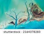 Small photo of Aerial view of the Bahamas islands, Turquoise ocean surface, Tidal Flats and Channels, Long Island, the Bahamas, Sandy Cay. Top view of Caribbean sea texture. Elements of this image furnished by NASA.