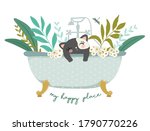 cute funny cat with plants in... | Shutterstock .eps vector #1790770226