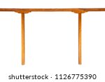 A wooden beam with two wooden columns isolated on white background
