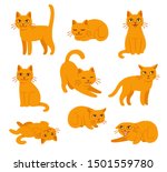 Cartoon Cat Set With Different...
