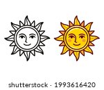 Cartoon Sun Symbol With Face ...