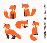 Set Of Cute Cartoon Foxes In...