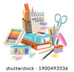 set of school supplies... | Shutterstock .eps vector #1900493536
