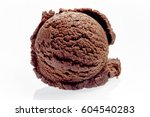 Close Up Still Life of Single Scoop of Rich Chocolate Ice Cream on White Background
