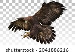Golden eagle landing hand draw and paint on grey white checkered background vector illustration.