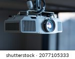 Modern laser projector in a conference room . LCD Projector technology video presentation