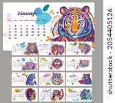 calendar 2022 with vector... | Shutterstock .eps vector #2054405126