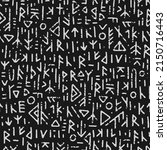 Runic seamless pattern, black white runes - Scandinavian gothic folk art. Ethnic Norwegian, Icelandic background. Runic talismans of the Vikings. Magic and magical runes. Pagan signs. Futhark. 