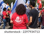 Small photo of Tel Aviv, Israel - May 4, 2023: Demonstrators rallied in front of The Rabbinical Court, 33 King David Boulevard, protesting against the judicial reform. Star of David.