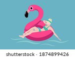 cute girl in bikini floating in ... | Shutterstock .eps vector #1874899426