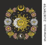 sun with flowers and moon ... | Shutterstock .eps vector #2138789759