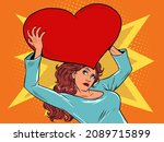 a woman carries a large red... | Shutterstock .eps vector #2089715899