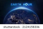 Small photo of Earth Hour 2022 event. Planet Earth at night in outer space. Turn off your lights for save climate. Elements of this image furnished by NASA