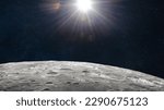 Small photo of Moon surface in deep bright space. Future Artemis mission from Earth planet on Moon satellite. Return of astronauts. Elements of this image furnished by NASA