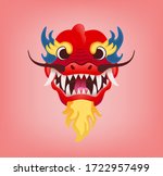 red dragon head with open jaws. ... | Shutterstock .eps vector #1722957499