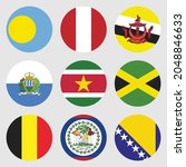 A collection of nine national flags in a round shape, consisting of the flags of Belize, Peru, Belgium, Brunei Darussalam, Bosnia and Herzegovina, Jamaica, and several other countries.