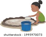 girls drawing dirty water  sdgs | Shutterstock .eps vector #1995970073