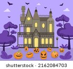 haunted house decorated with... | Shutterstock .eps vector #2162084703