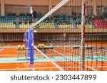 Close-up of the net before a volleyball match
