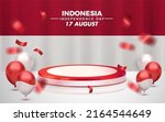 indonesia independence day 17 august 3d rendered luxury red podium with white curtain showcase