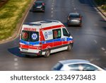 Small photo of 07.17.2023 wroclaw, poland, Ambulance, medical ambulance on security during a rescue operation in Wroclaw