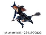 Halloween witch flying on a...