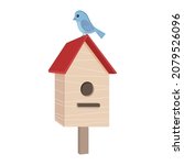 A birdhouse with a bird on the roof. Cartoon vector illustration