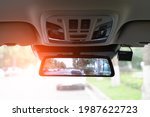The rearview mirror of the car cab