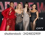 Small photo of Celeste O'Connor, Sydney Sweeney, Dakota Johnson and Isabela Merced at the Los Angeles premiere of 'Madame Web' held at the Regency Village Theater in Westwood, USA on February 12, 2024.
