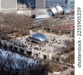 Small photo of Chicago, IL - January 15 2023: The Bean in Millennium Park as seen from Cindy's Rooftop