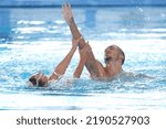 Small photo of Rome, Italy 15.08.2022: Italy Giorgio Minisini, Ruggiero Lucrezia win gold medal in the Final Mixed Duet Technical Artistic Swimming Championship in LEN European Aquatics in Rome 2022 in Foro Italico