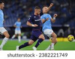 Small photo of Rome, Italy 30.10.2023: Lucas Beltran of Fiorentina, Patric of Lazio in action during the Italy Serie A TIM 2023-2024 football between SS Lazio vs ACF Fiorentina at Olympic Stadium in Rome.