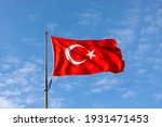 Turkish Flag On Cloudy Sky...