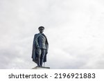 Small photo of Ataturk Monument isolated on cloudy sky background. Sculpture of Mustafa Kemal Ataturk in Edirne. Turkish national days 19th may or 23th april or 30th august or 29th october background photo.