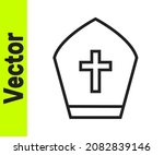 Black line Pope hat icon isolated on white background. Christian hat sign.  Vector