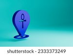 Blue Cross ankh icon isolated on blue background. Egyptian word for life or symbol of immortality. Minimalism concept. 3D render illustration.