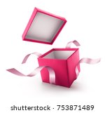 Pink Open Gift Box With Ribbon...