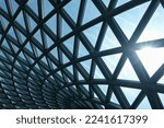 The clear glass roof can see through the sky. large round steel structure Beautiful geometric shapes and interlaced lines make it possible to provide natural light cost-effectively