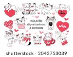 valentine's day with love cats... | Shutterstock .eps vector #2042753039