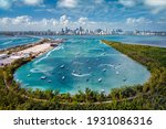 Aerial View of Biscayne Bay and Miami Skyline from Virginia Key