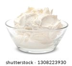 Traditional Mascarpone cheese in glass bowl isolated on white with clipping path